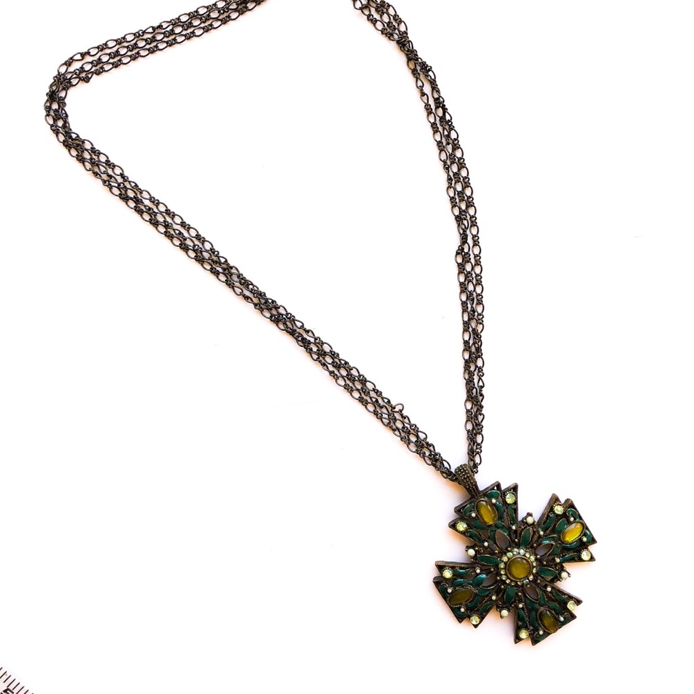 Green Stone Cross Necklace